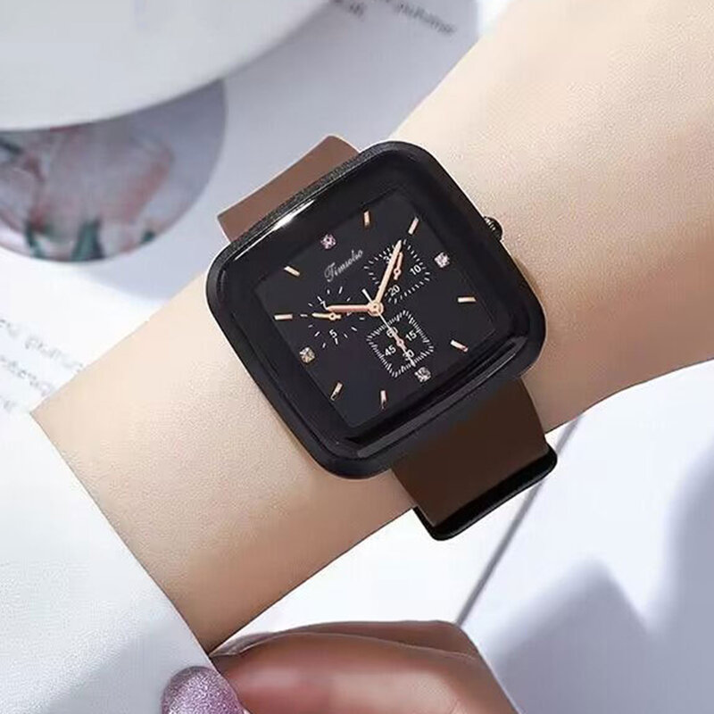 Fashion Quartz Ladies Watch Minimalist Design Square Dial Silicone Quartz Wrist Watch for Girlfriend Birthday Gift