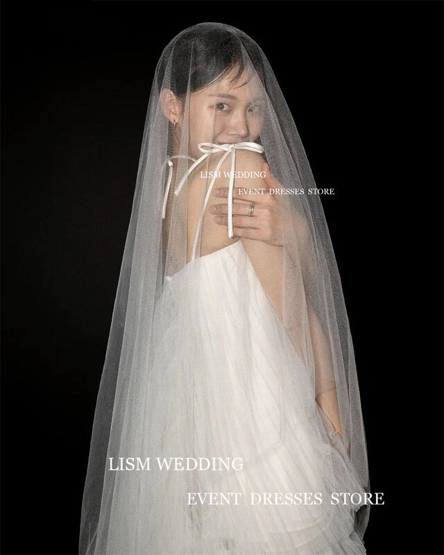 LISM prosta tiulowa warstwowe falbany Korea ślubna ramiączko Spaghetti do sukienki suknia wizytowa w linii A Vestidos De Novia niestandardowe suknie panny młodej