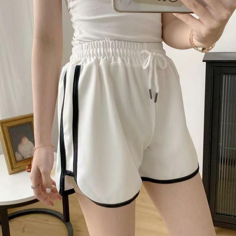 Pantalones cortos deportivos para mujer, Shorts de cintura alta con cordón, transpirables, de Color sólido, holgados, de pierna ancha, 2023