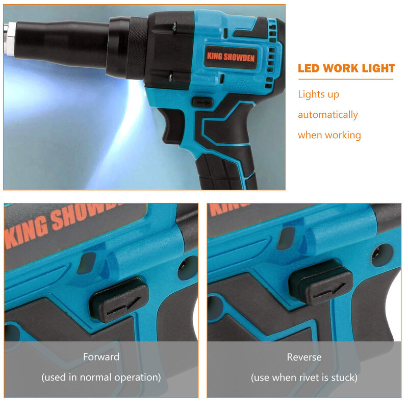 Pistola remachadora eléctrica sin escobillas, herramienta de remachado de luz LED para batería Makita de 18V, 3,2-4,8mm