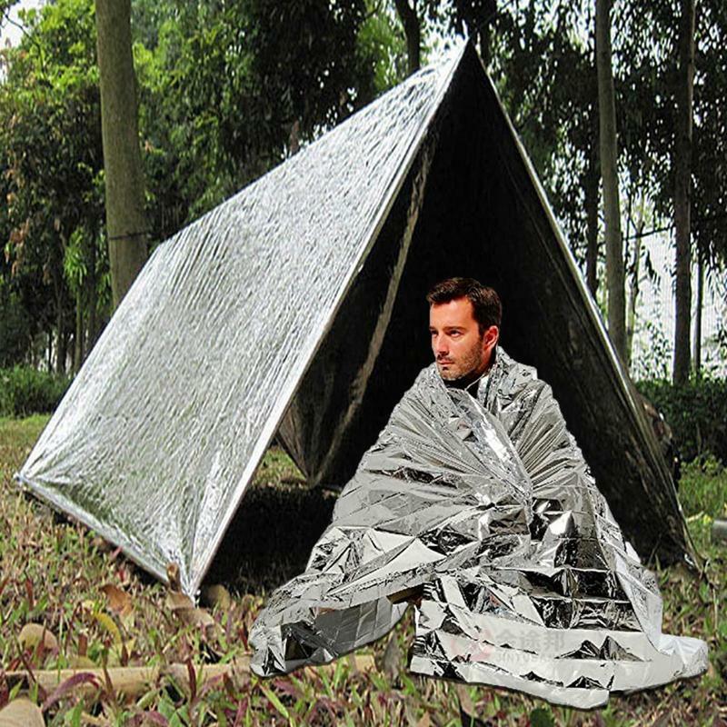 Manta térmica para acampar, equipo y equipo de supervivencia, manta espacial para adultos, protección térmica