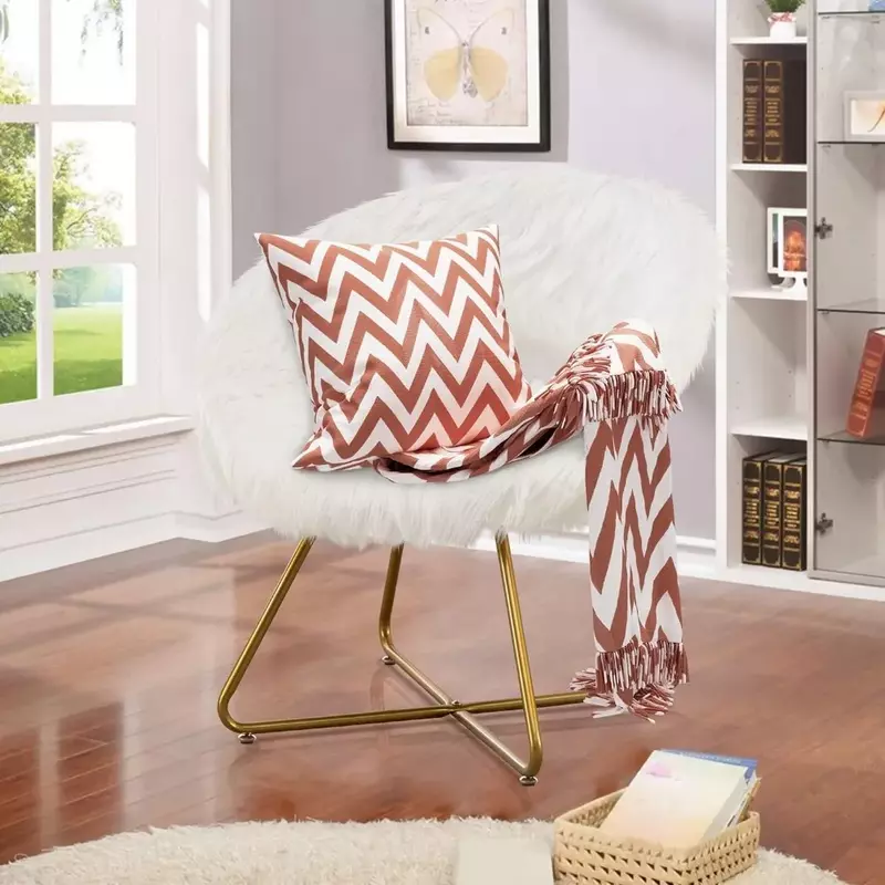 Obrotowy akcent ze sztucznego futra zestaw krzeseł z 2 krzesła do salonu fotela w toalecie, nowoczesny tapicerowany wygodny spodek krzesło Sofa fotel wypoczynkowy
