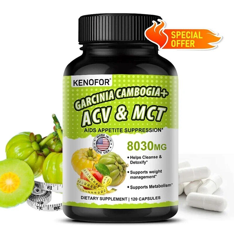 KENOFOR 가르시니아 캄보지아 + ACV & MCT-식욕 억제제, 8030 Mg, 무게추 관리, 클렌징 및 해독