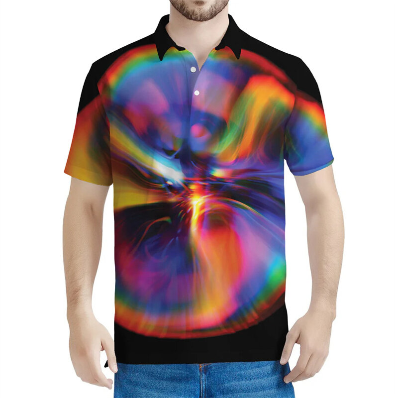 Kolorowa koszulka polo ze wzorem mydlanych bąbelków dla mężczyzn z nadrukiem 3D z krótkim rękawem Letnia rozrywka Street T-shirt Ponadgabarytowe koszulki z klapami