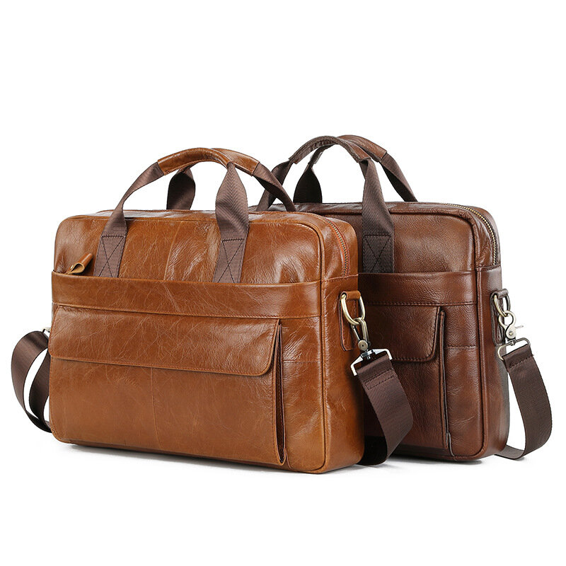 Портфель мужской из натуральной кожи, сумка-тоут для работы и офиса, повседневный мессенджер на плечо для ноутбука 14 дюймов