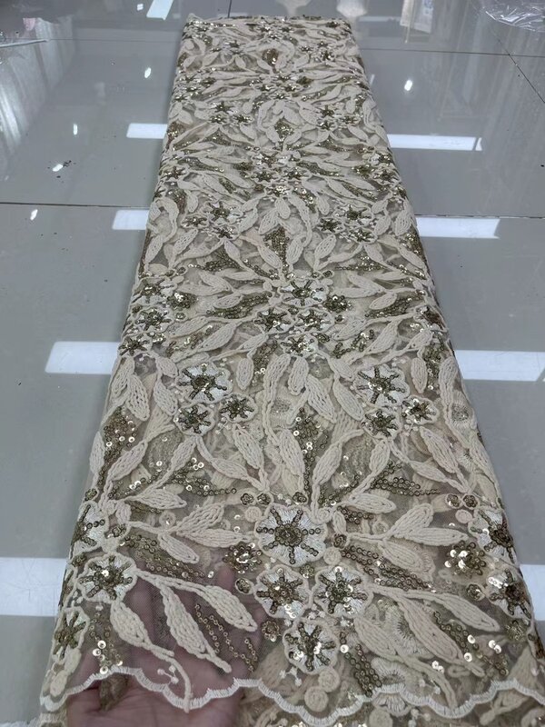 Роскошная французская кружевная нигерийская кружевная ткань с бусинами ручной работы вышивка африканская кружевная ткань для свадьбы TS1571