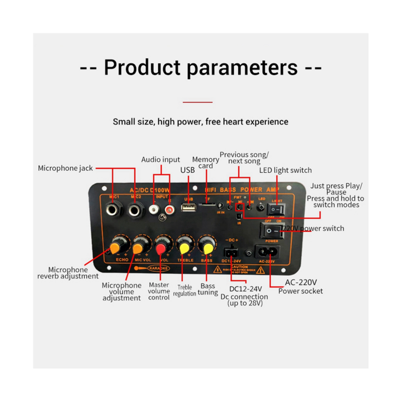 Placa amplificadora de Subwoofer, dispositivo con Bluetooth de 300W máximo, 12V, 24V, 220V, compatible con micrófono, Audio para el hogar y el coche, enchufe estadounidense
