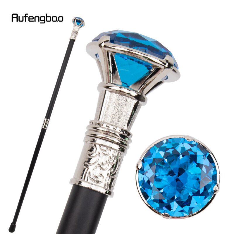 블루 다이아몬드 타입 화이트 워킹 스틱, 패션 장식 워킹 지팡이, 신사 우아한 코스프레 지팡이 손잡이 크로셔, 93cm