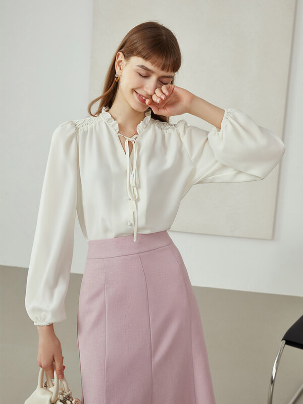 FSLE Office Lady Newly Autumn 2021 top da donna camicia in Chiffon delicato camicia da donna in stile coreano con temperamento Streamer