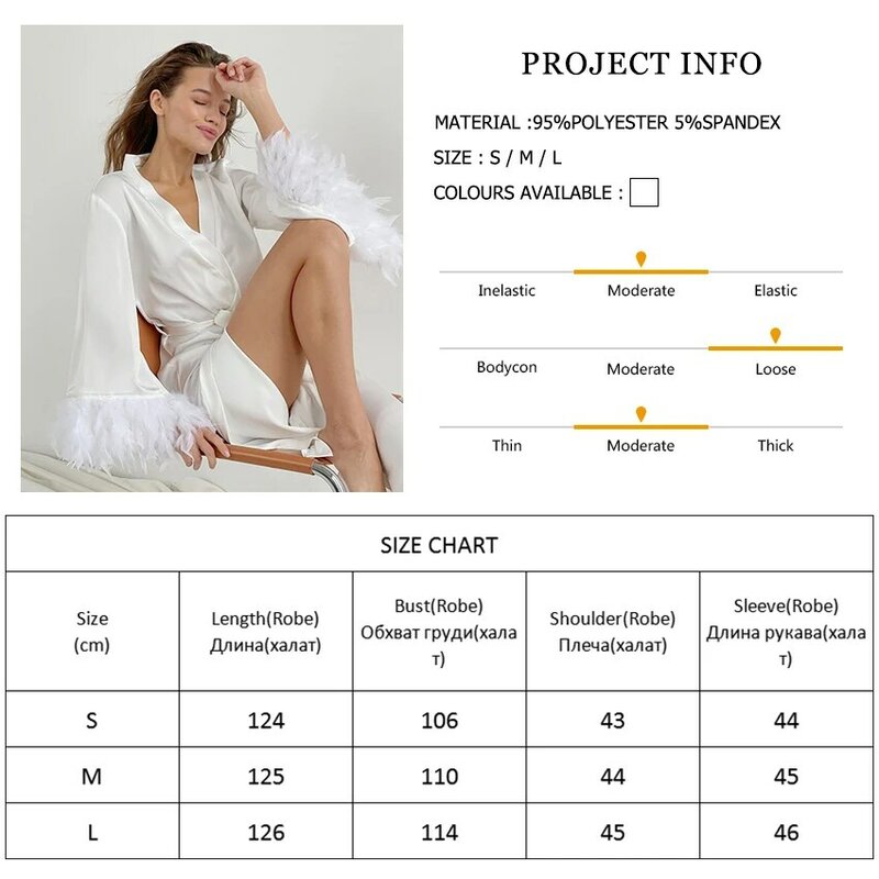 Hiloc-Robes de plumes blanches à manches évasées pour femmes avec fourrure, robes de mariée sexy, peignoir en satin, vêtements de nuit pour femmes, mode 2024