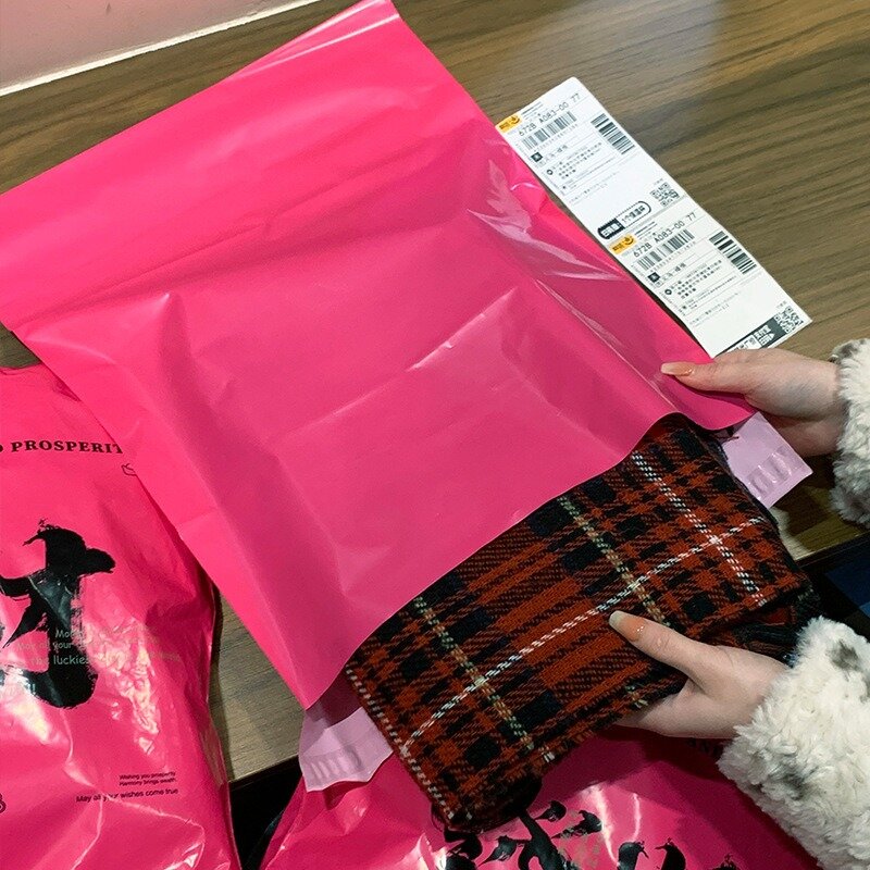 Rose Red Plastic Express Bag, Envelope do transporte, Logística Embalagem, Mailing Bags, Mailers Poly, Obter Rich Print, chinês, 6 tamanhos, 50pcs