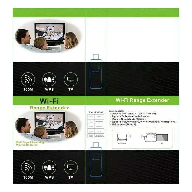 อะแดปเตอร์ดองเกิล WiFi USB TV 300Mbps ตัวรับสัญญาณไร้สายแบบสากล RJ45 WPS สำหรับ Samsung LG SONY Smart TV