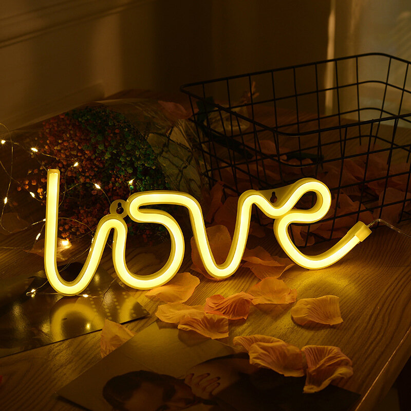 Luces LED de neón con forma de amor, lámpara de señal nocturna con batería, USB, doble alimentación, para interiores, San Valentín, boda, cumpleaños