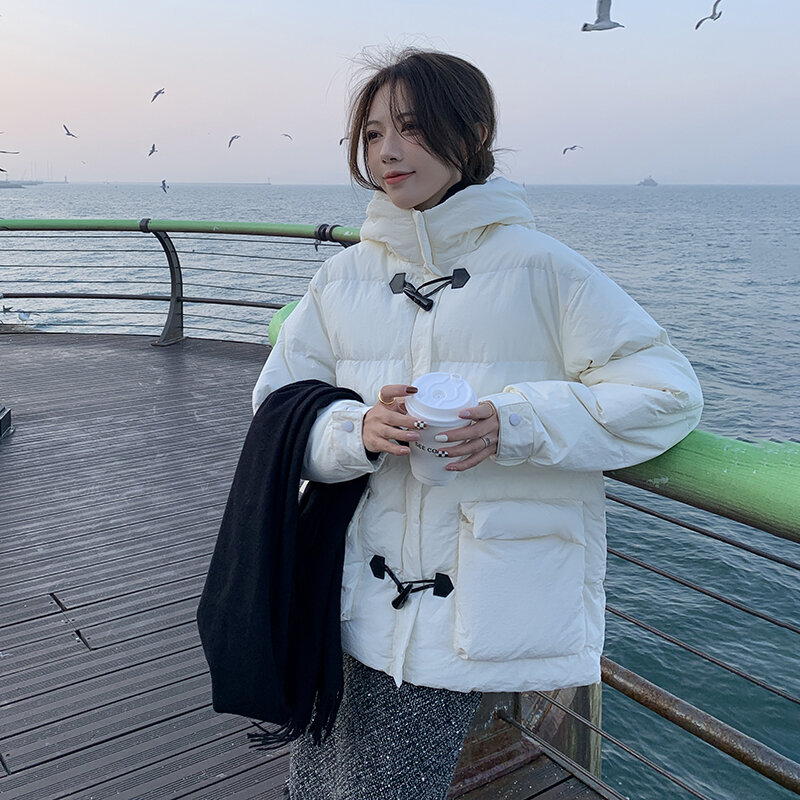 Chaquetas de plumón gruesas y cálidas para mujer, abrigo Harajuku con capucha, abrigo cómodo de alta calidad a prueba de viento, Invierno