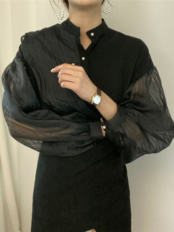 Colorfaith BL06620 nowy 2023 patchworkowy tiul przezroczysty koreański moda wiosna letnie bluzki eleganckie koszule Retro elegancki topy damskie