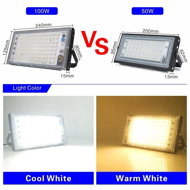 Projecteur LED imperméable conforme à la norme IP65, éclairage d'extérieur, luminaire de paysage, 100W, AC 220/230/240V, lot de 4 pièces