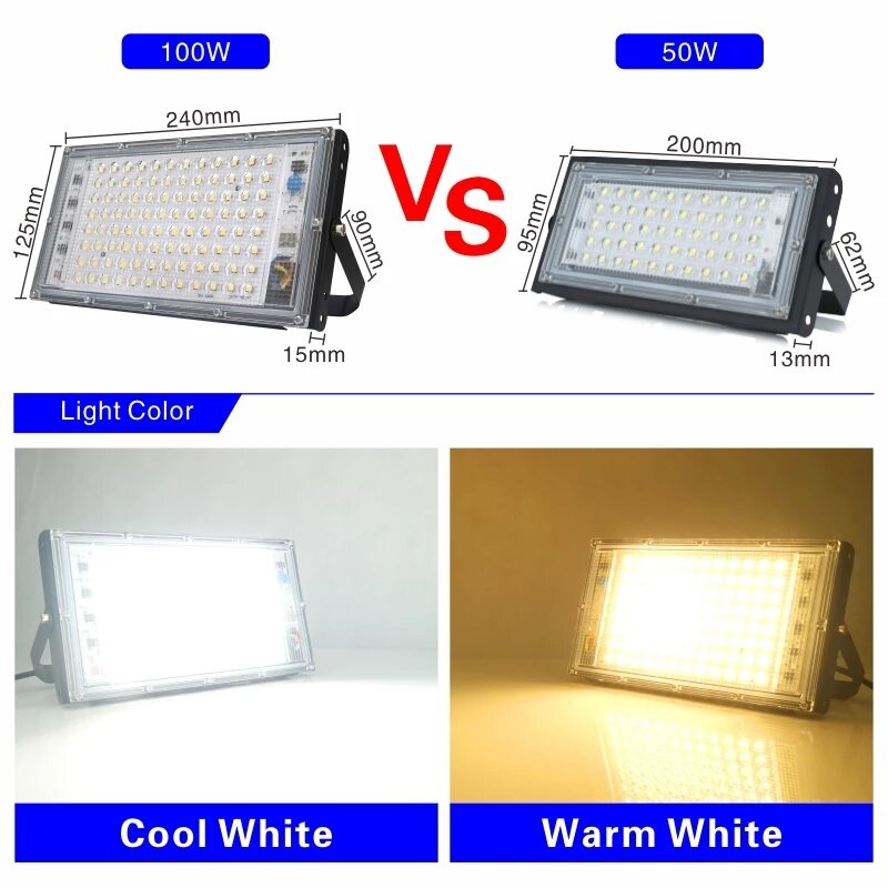 4 Cái/lốc 100W Đèn Led AC 220V 230V 240V Ngoài Trời Pha Đèn IP65 LED Chống Thấm Nước đèn Đường Phong Cảnh Chiếu Sáng