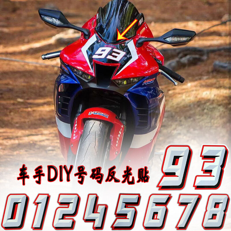 RONXMOR 1PC Motorcycle Reflective Racer Track Day Number Digital Sticker Motorcycle Windshield Body Lucky Number Decal Decorate