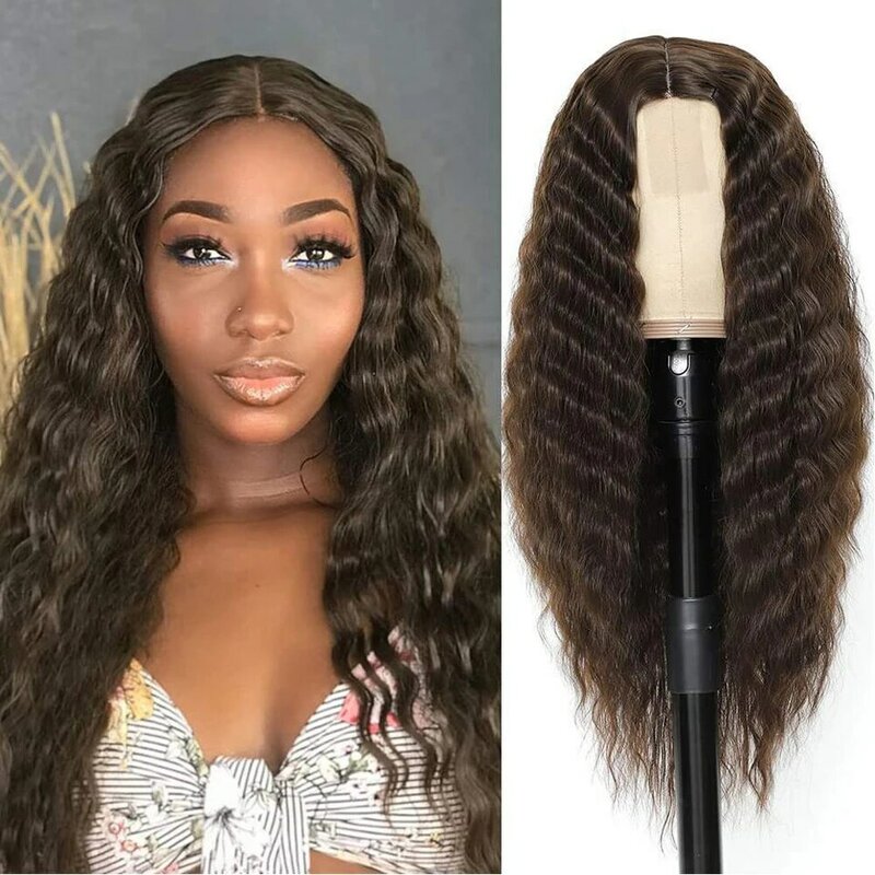 Long Curly Wig 28 Inch Black Wig Middle Part Lace Wigs With High Lights Synthetic Hair Wigs For Black Women Cosplay