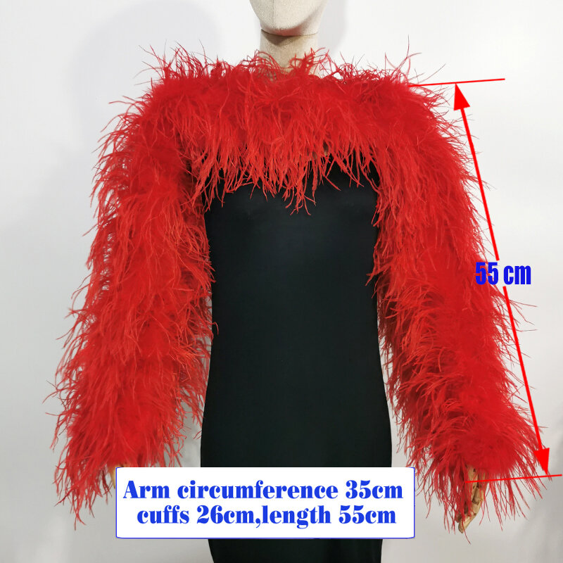 Desain terbaru bergaya 100% rambut burung unta lengan panjang 55cm multi Warna disesuaikan mode klub dan pesta perjamuan serbaguna