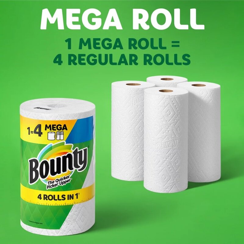 Toallas de papel de hoja completa, 6 Mega rollos, blanco
