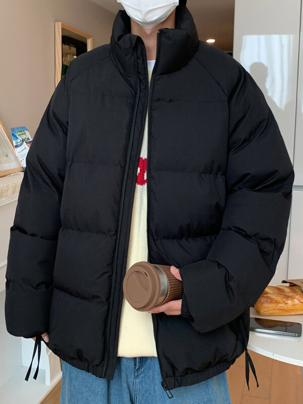 2023 New Winter Men Parka Coat Korean Fashion Stand Collar Zip Pockets Thick Warm Windbreaker Jacket Thermal Padded Coat Unisex