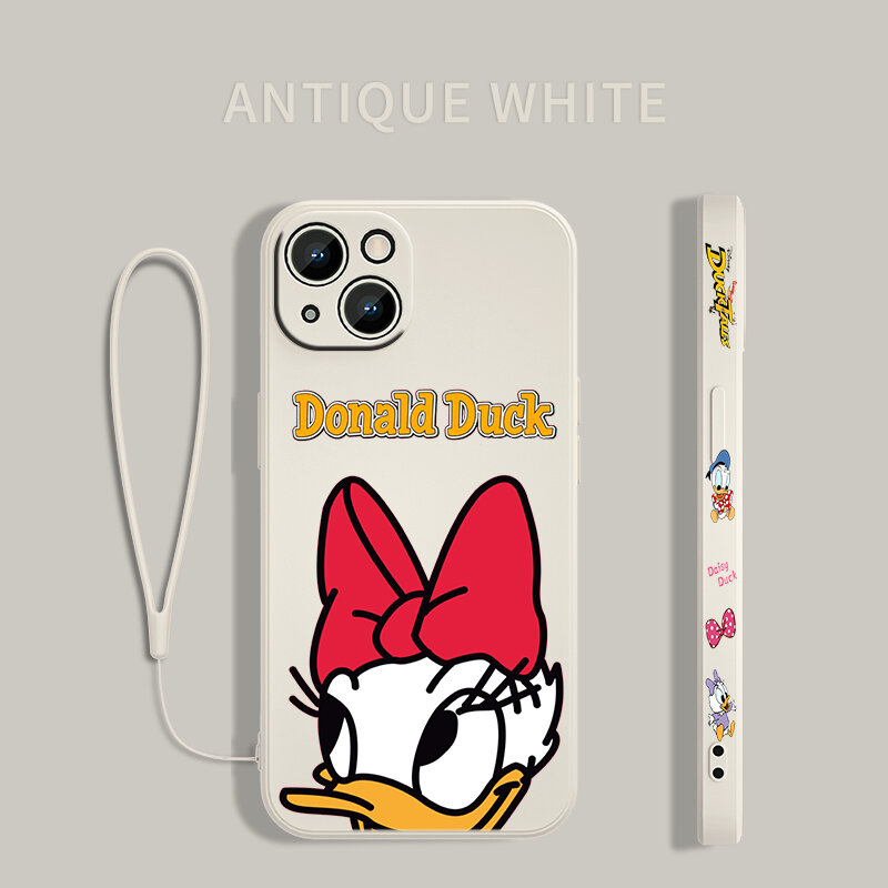 Donald Duck Disney Anime สำหรับ Apple iPhone 14 13 12 Mini 11 XS Pro Max X XR SE 2020 Plus Liquid ซ้ายเชือก Funda Cover