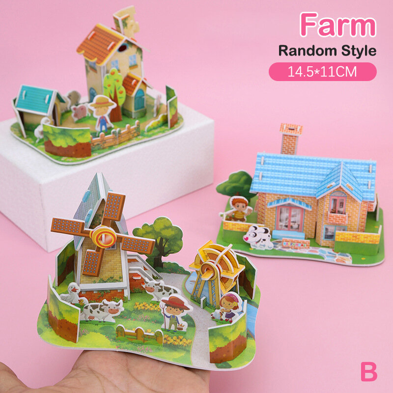 1Set mainan rumah kerajinan tangan, kartu Puzzle tiga dimensi DIY Model rumah rakitan anak