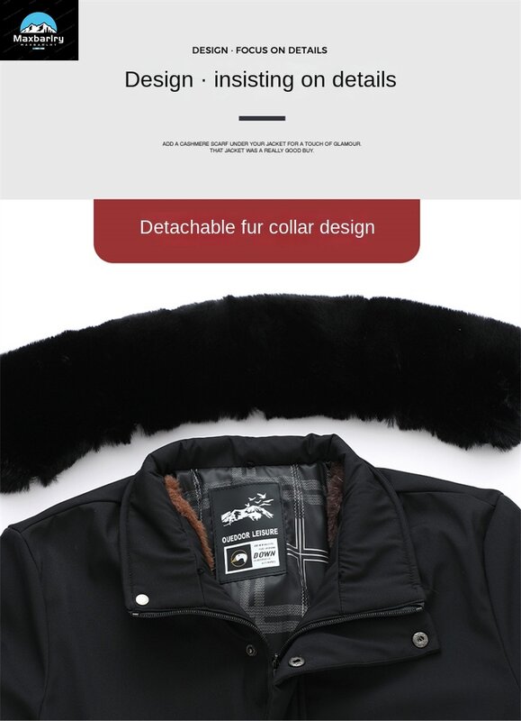 Cappotto lungo imbottito da uomo invernale 2023 colletto di lana staccabile da uomo di moda Parka caldo Business Casual giacca antivento foderata in pile