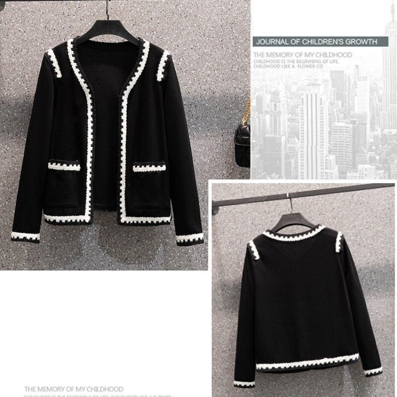 Spring Autumn Knitted Tops Dresses Set Korean Women's Elegant Cardigan Sweater Coat with High Street Loose Dress Two Piece Suits