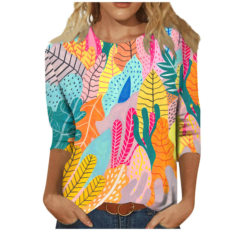 Женские рубашки с рукавом 3/4, милые футболки с графическим принтом, блузки, Повседневные базовые Топы, пуловер, женский топ