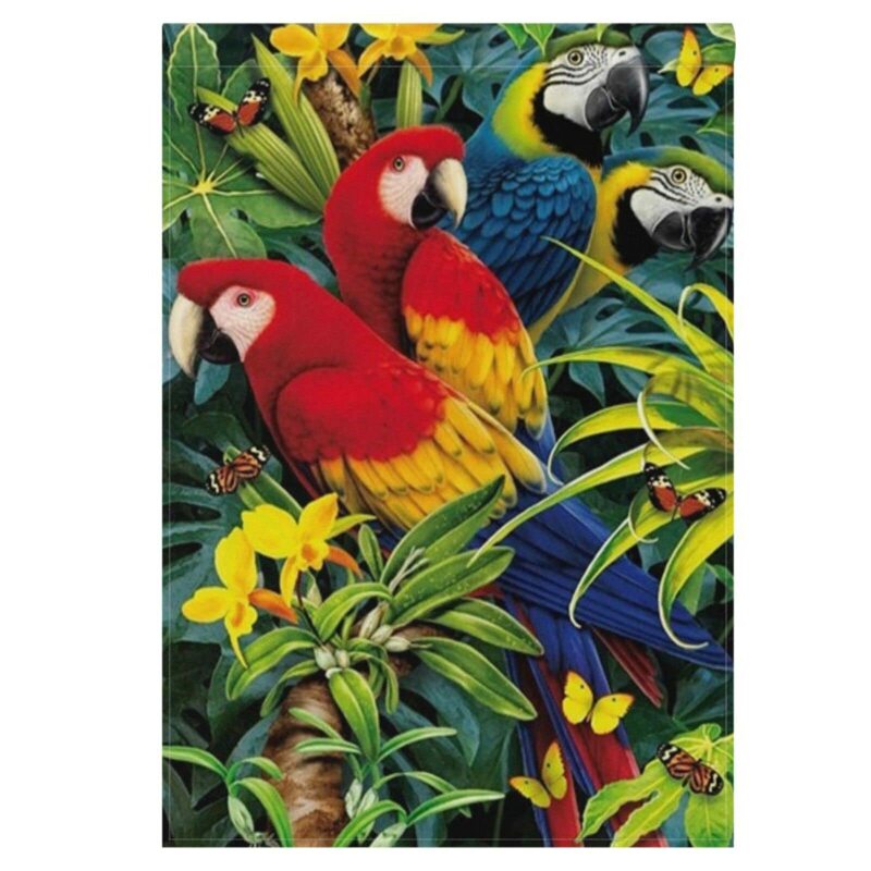鳥とオウムの植物の花,庭の旗,熱帯の森の家の旗,両面,屋外の装飾