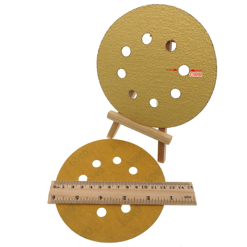 10 шт. желтая наждачная бумага с 8 отверстиями, наждачная бумага с петлей на липучке, 60-800 Грит, 5-дюймовый шлифовальный диск, абразивные инструменты
