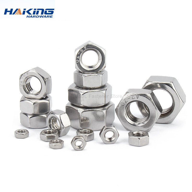 25/50/100pcs Hexagon High Quality 304 Stainless Steel Hex Nuts Metric DIN934 M1.4 M1.6 M2 M2.5 M3 M4 M5 M6 Nut For Screws Bolts