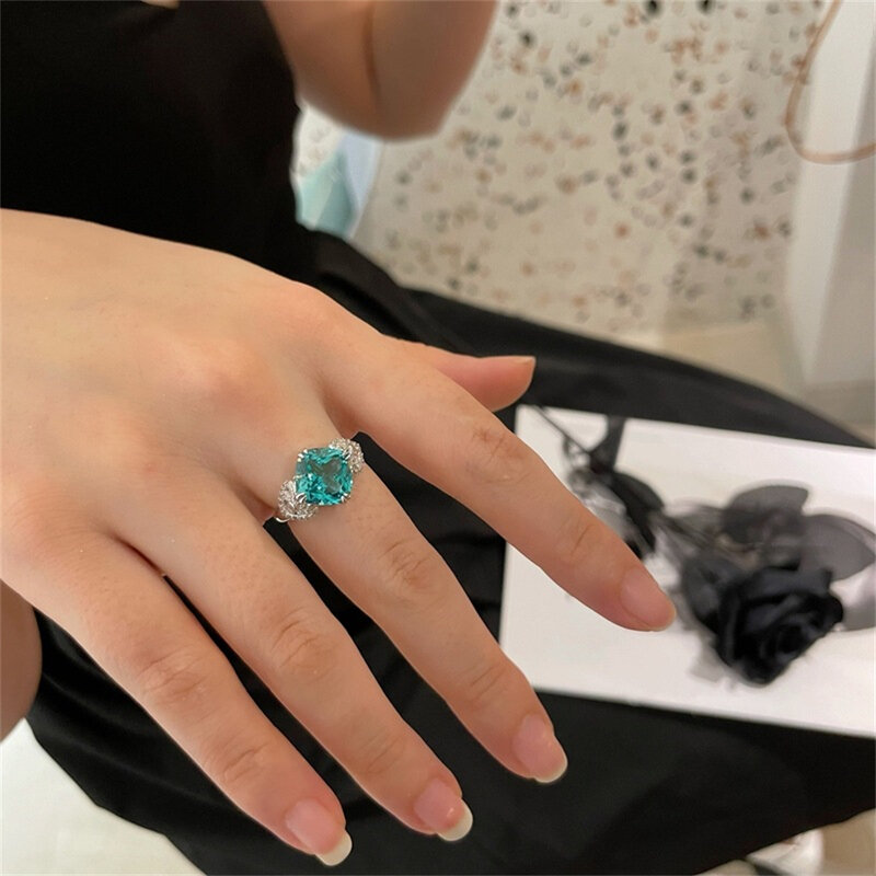 แหวนชุบเงิน925สวยงามแหวนปรับขนาดได้หรูสำหรับงานเลี้ยงวันเกิดของผู้หญิงของขวัญ