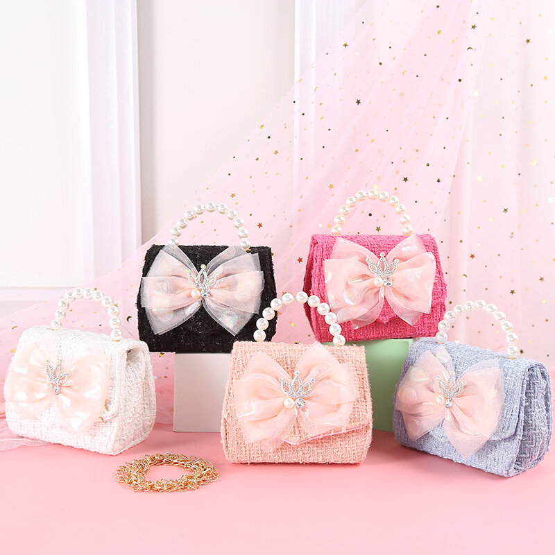 Borsa da principessa per ragazza in stile coreano borse a tracolla in lino carino per ragazze borse a mano con fiocco borse e borsette per bambini regalo