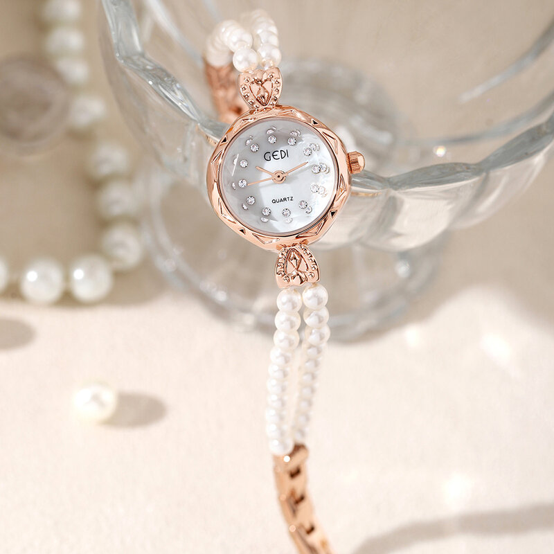 Reloj de lujo para mujer, pulsera de cuarzo con perlas de imitación y diamantes de imitación, elegante, regalo, Masculino, nuevo, 2023