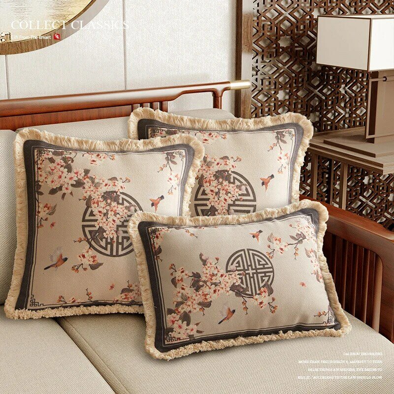 New Chinese style pillow cover with light luxury cotton linen sofa cushion cover 45x45cm for bedroom car decoration pillowcase