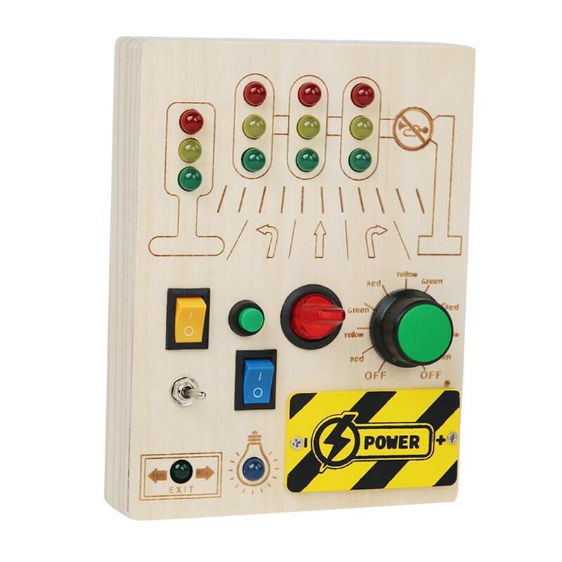 Wooden Busy Board with LED Light Travel Toys Development Toy Fine Motor Skills Busy Board Travel Toys Sensory Toy Kids Children
