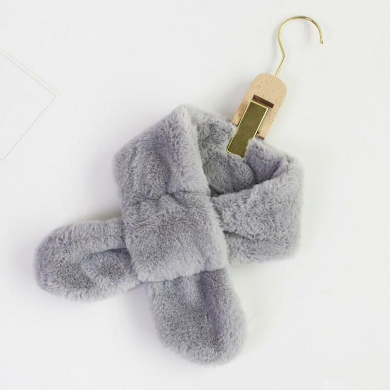 Solid Color Wide Korean Style Kids Scarf Winter Double-sided Imitation Rabbit Fur Cross Collar Scarf Warm Soft Comfortable Scarf