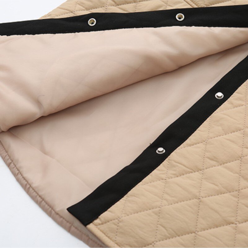 Womens Plus Size Winter Parkas Casual Clothing Block Color Lapel Padded Jacket Warmth Drop Shoulder Design Pockets Argyle Coats