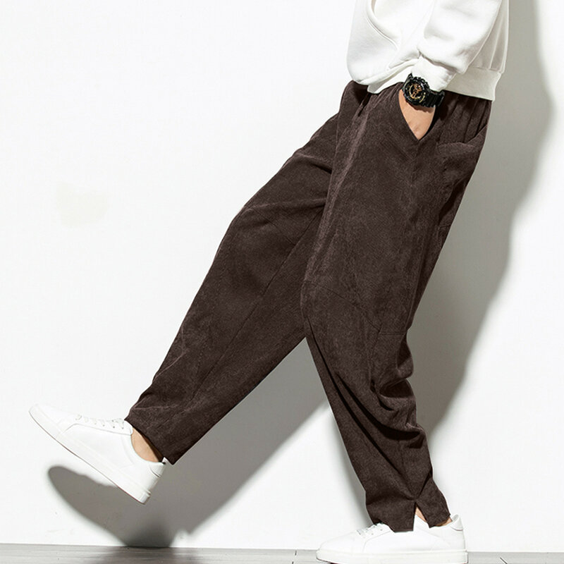 Duże rozmiary koronkowe spodnie sztruksowe moda męska Casual spodnie w jednolitym kolorze Jogging spodnie sportowe do biegania z kieszeniami Fitness joga