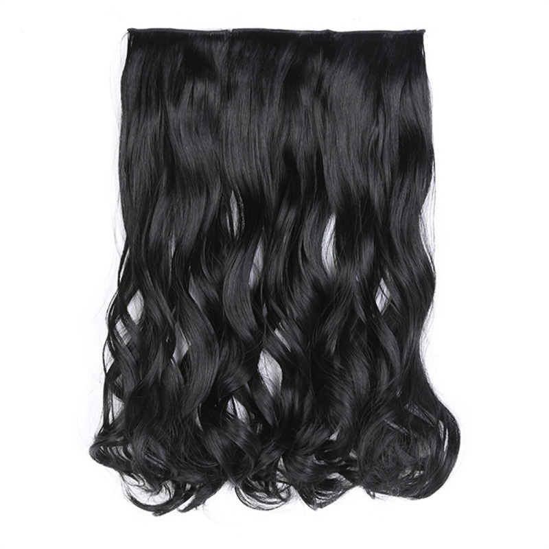 Conjunto de peruca ondulada longa, peruca encaracolada grande, cabelo preto natural, alta temperatura, fio grosso, rolo de 3 peças, 55cm
