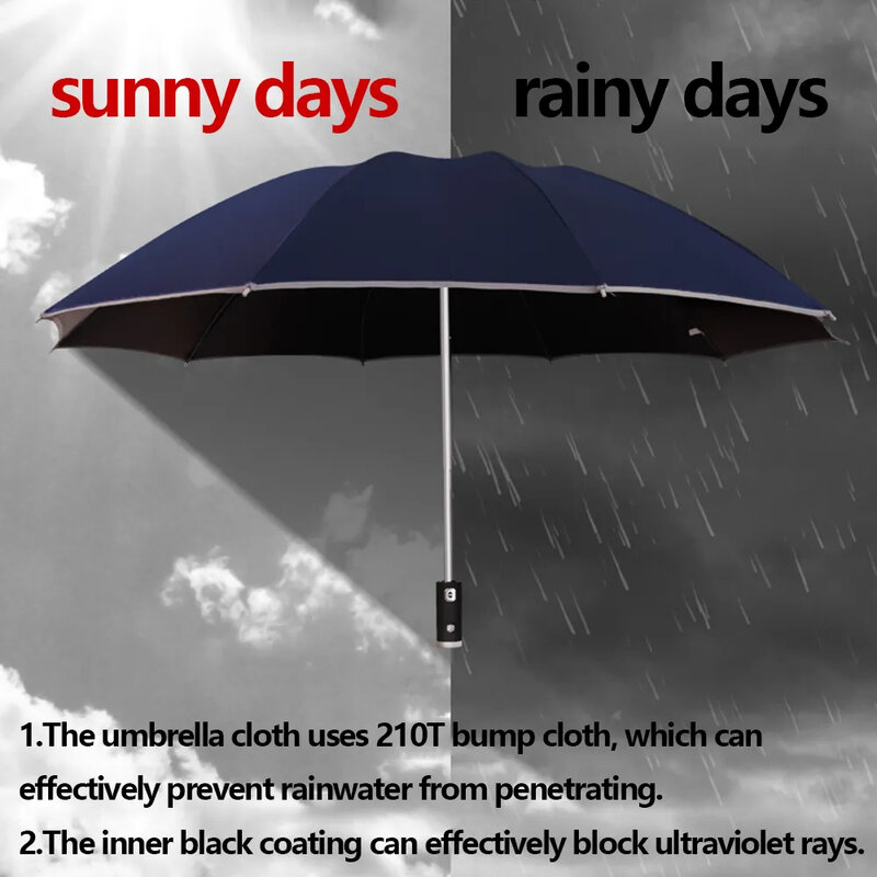 مظلة قابلة للطي تلقائية بالكامل ، شريط عاكس مقاوم للرياح ، مظلات أشعة تحت البنفسجية ليوم الشمس أو المطر ، 10 أضلاع