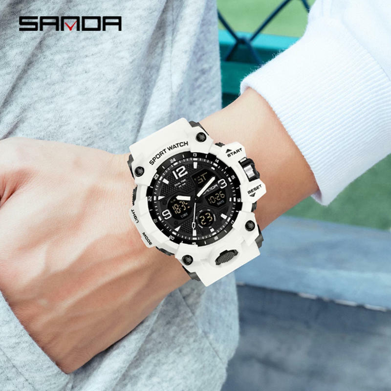 SANDA Fashion Sport Military Men's Wrist Watch Quartz Dual Display Digital  Multifunctional Waterproof Luminous Electronic Watch