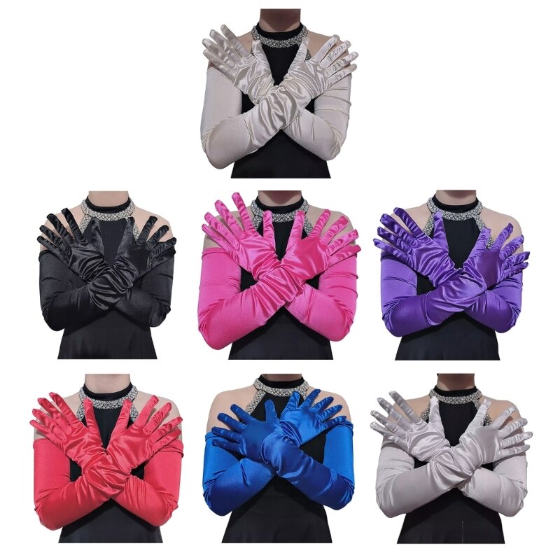 Satins Gloves NightClub Gloves Long Length Gloves Wedding Party Costume Hand Gloves Women Stage Arm Gloves