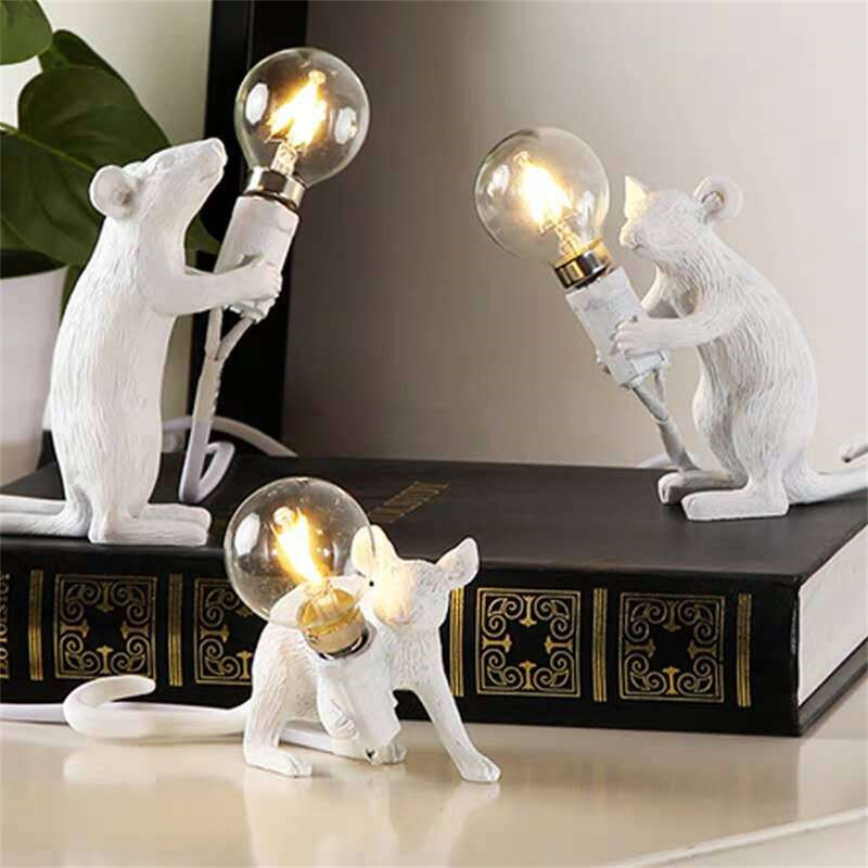 Modern LED Table Lights Resin Animal Rat Cat Squirrel LED Night Lights Mouse Table Lamps Home Decor Desk Lamp Lighting Fixtures
