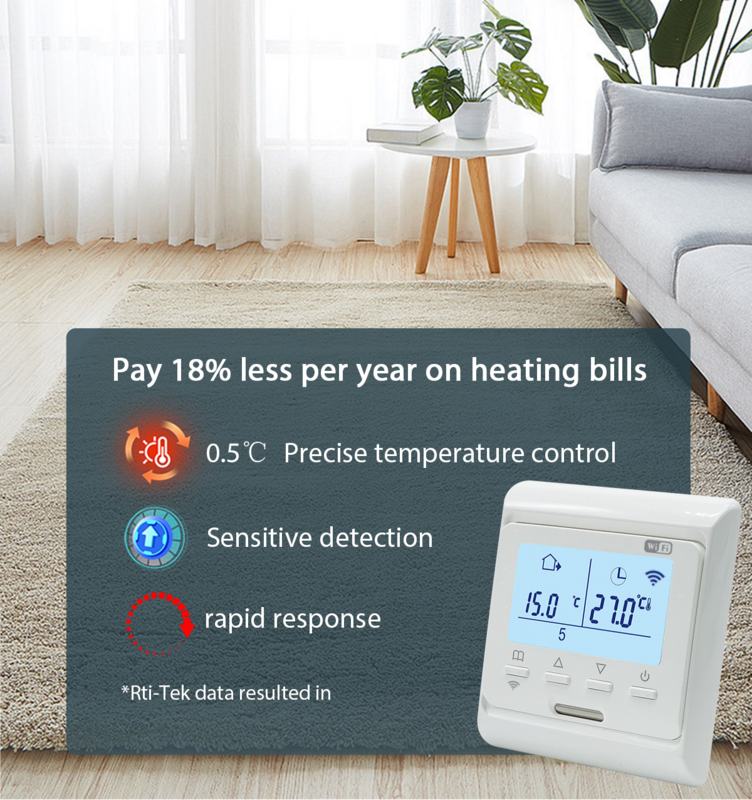 Wi-Fi 난방 바닥 프로그래밍 가능 온도 조절기, 전기 가정 바닥 따뜻한 난방 온도 조절기, 앱 원격 제어, 220V 16A