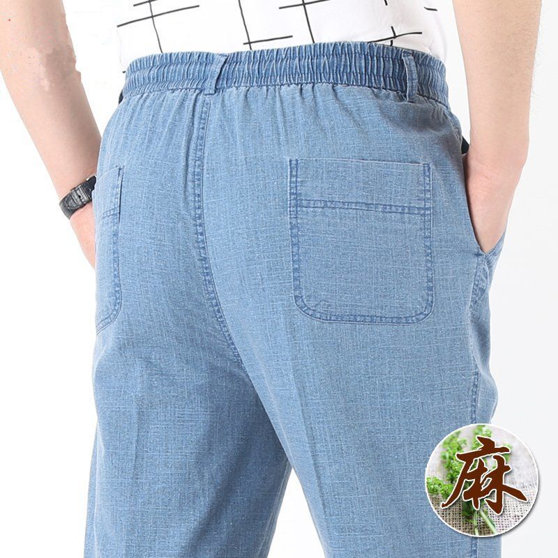 Duże spodnie męskie w rozmiarze 2 sztuk/partia spodnie męskie męskie spodnie lniane letnie cienkie elastyczne w talii biurowe 5XL Plus Size