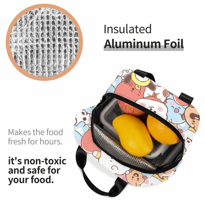 Kpop Cartoon Insulated Lunch Bag portatile Kawaii Music Meal Container Thermal Bag Tote Lunch Box College Picnic Bento Pouch